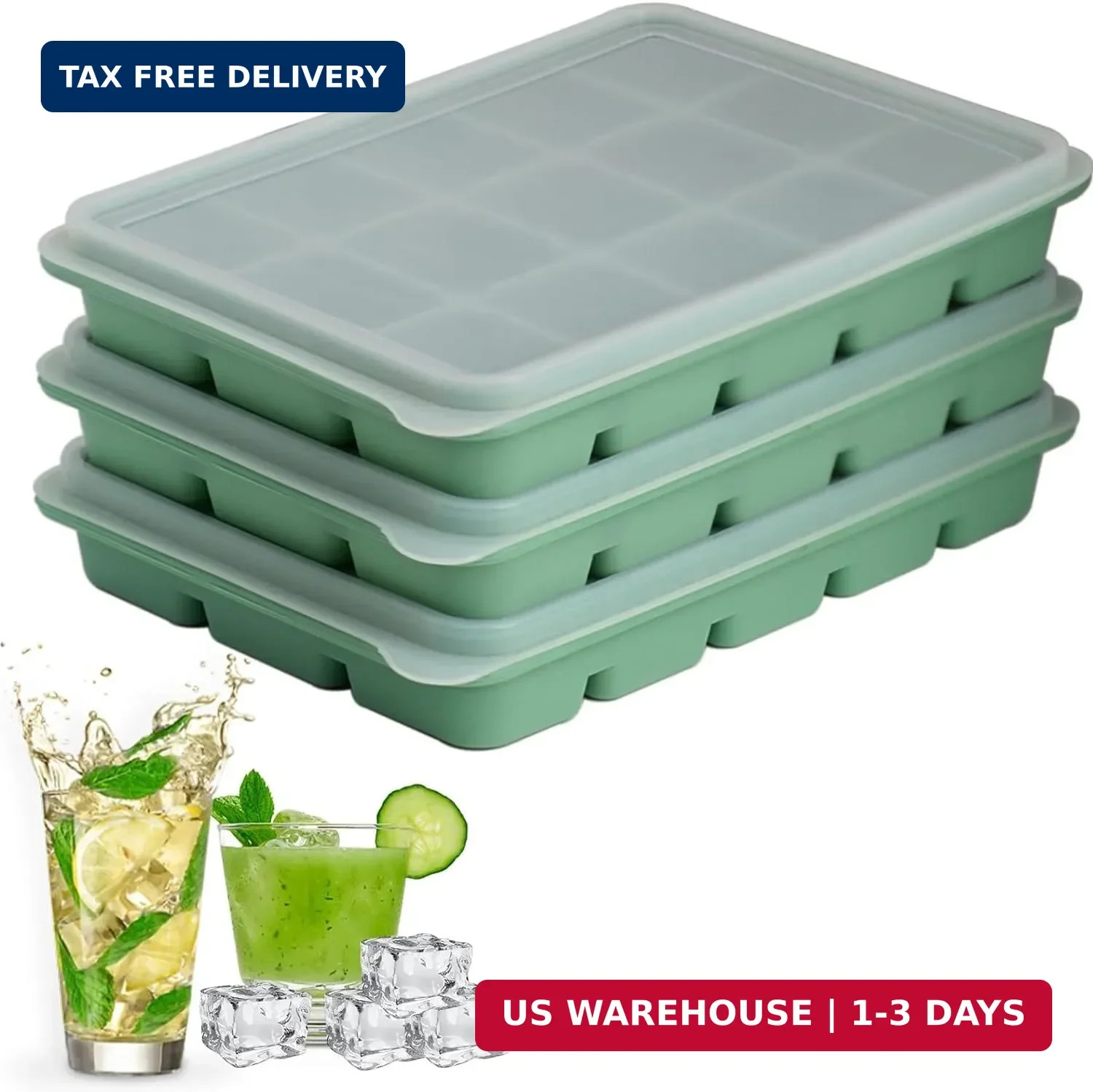 Ice Cube Trays Set of 3, Easy Release 15 Flexible Silicone Ice Cube Molds with R