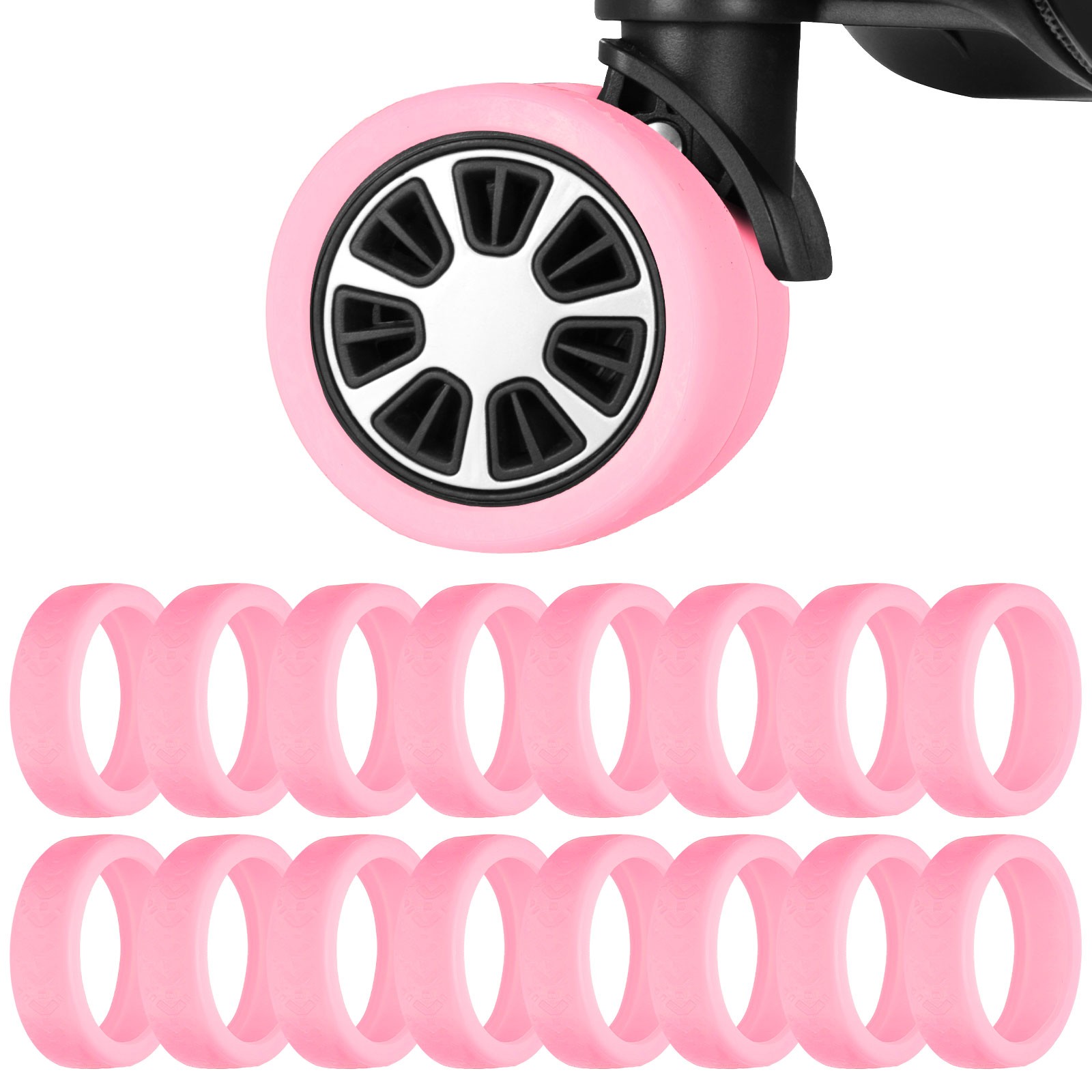 16 Pack  Luggage Wheel Protection Cover for 1.96-2.95" Wheel, Pink