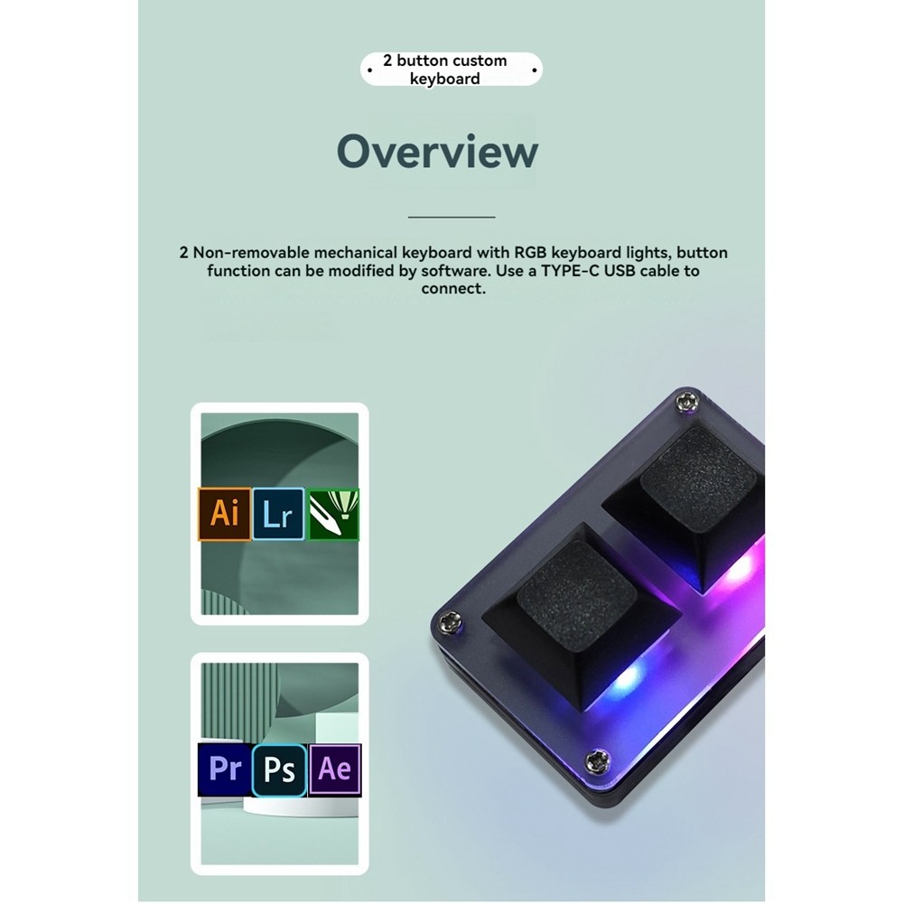 2 Key Mini Keyboard for Copy and Paste, Programmable User De9801