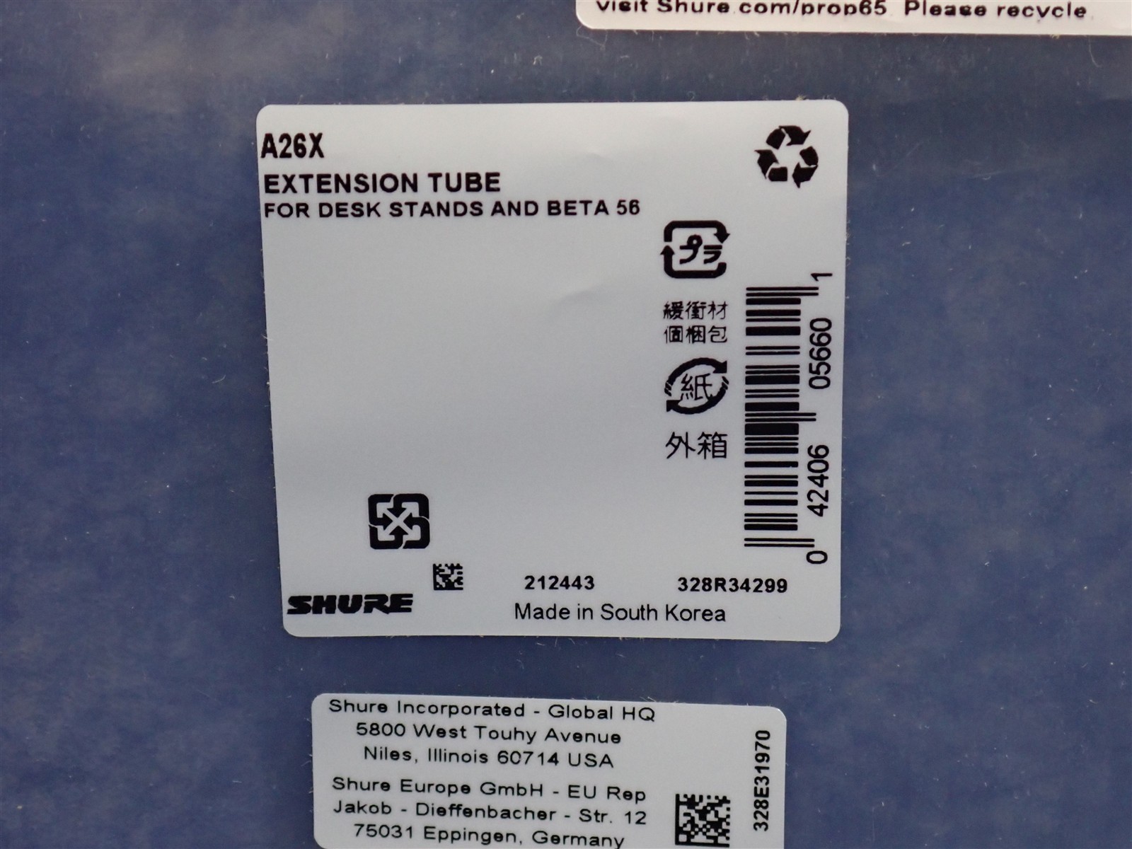 NEW Shure A26X Desk Stand / Beta 56 3-inch Extension Tube (BN151)