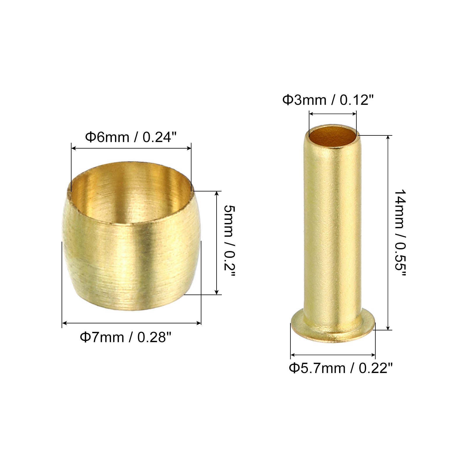 6mm Tube OD Brass Compression Sleeve Ferrules Brass Ferrule Insert Fitting Kit