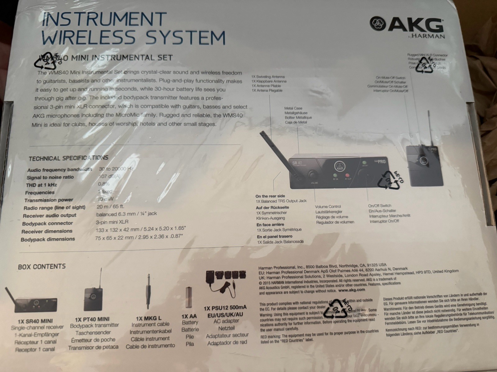 AKG WMS40 Mini Instrumental Set (US25A) Wireless Instrument Bodypack System