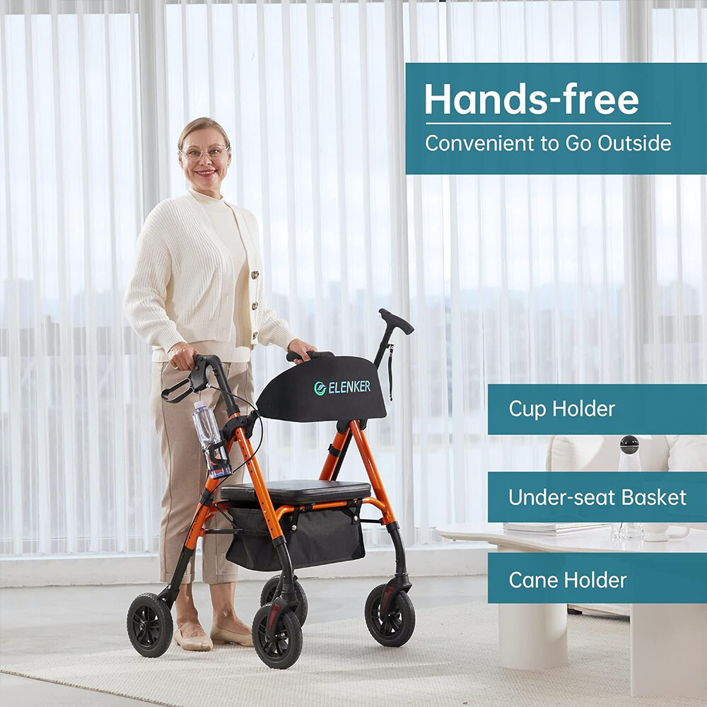 Deluxe ELENKER All-Terrain Rollator Walker Medical Stand Seniors Wheelchair Aid