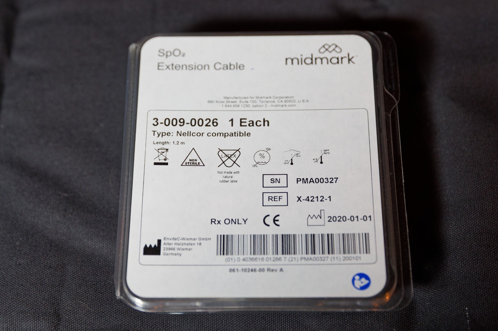 Midmark SPO2 Extension Cable 3-009-0026 REF X4212-1 Length 1,2M