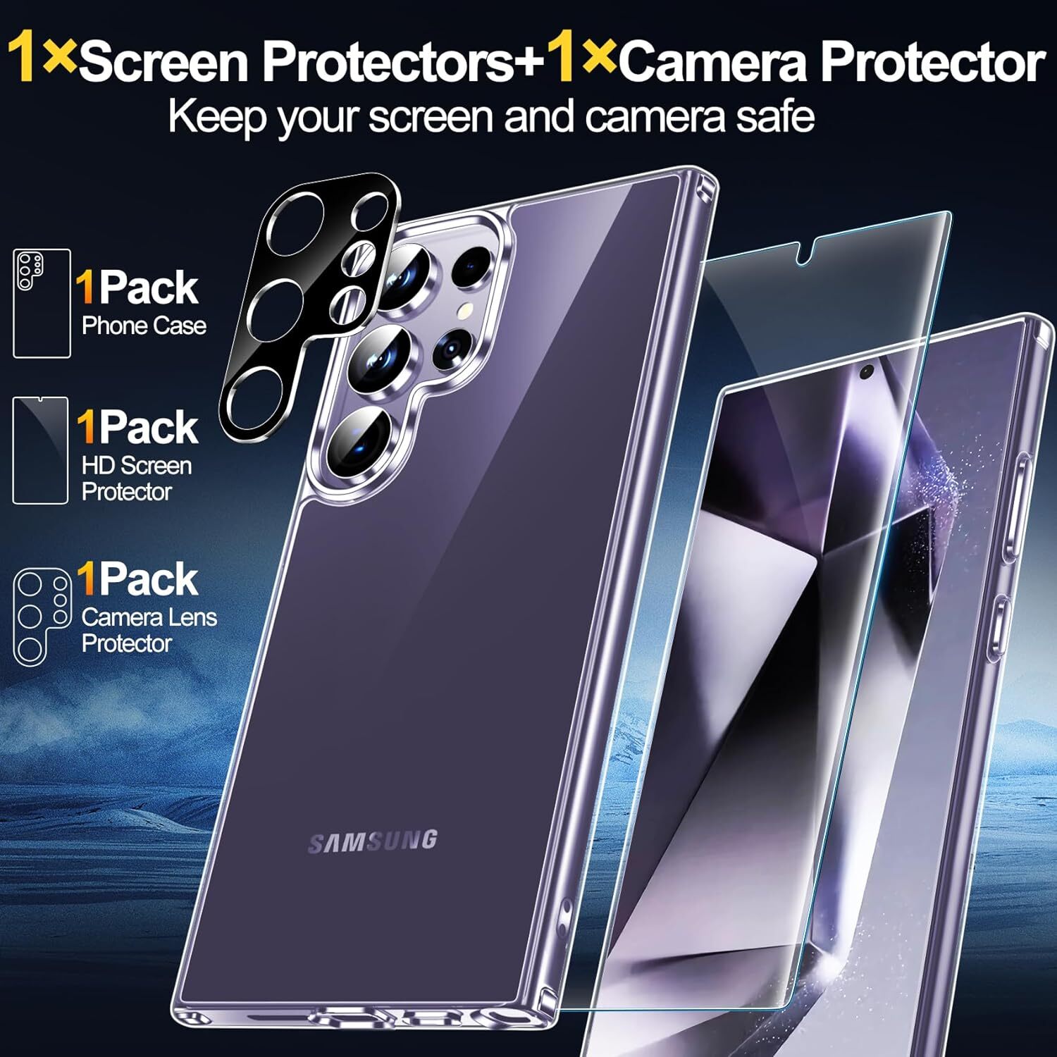 For Samsung Galaxy S24 Ultra 24 Plus Clear Shockproof Case Screen Lens Protector