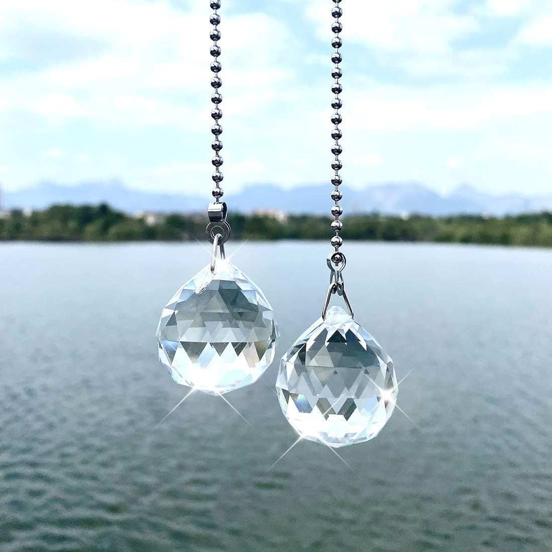 Ceiling Fan Pull Chain, 2pcs 30mm Diameter Prism Ball Extension Chains with Deco