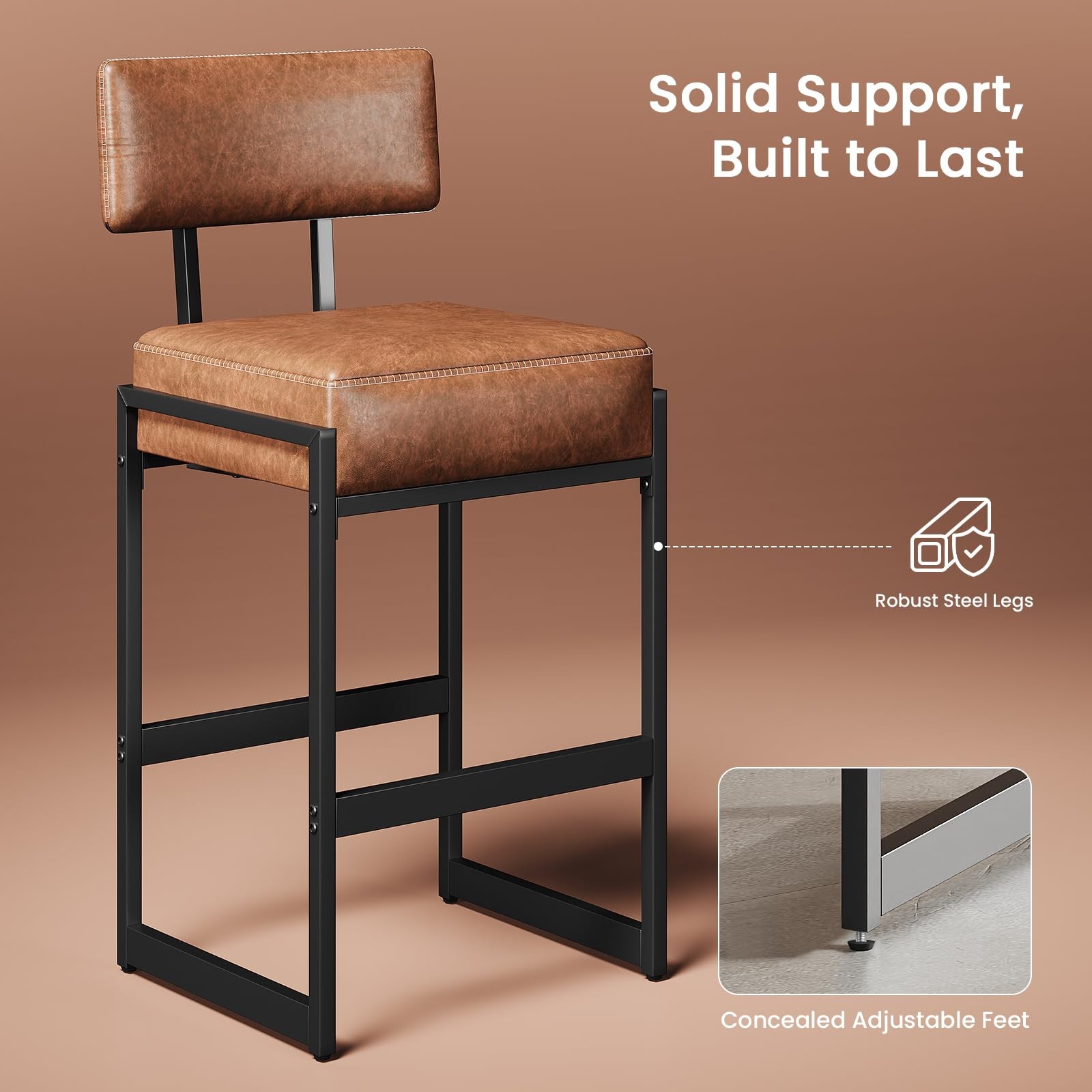 Bar Stool, Counter Height Bar Stools, Synthetic Leather with Stitching, Mid-C...