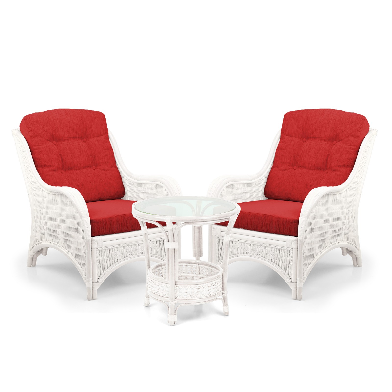 Living Jam Set of 2 Lounge Rattan Chairs w/Cushions and Coffee Table, White