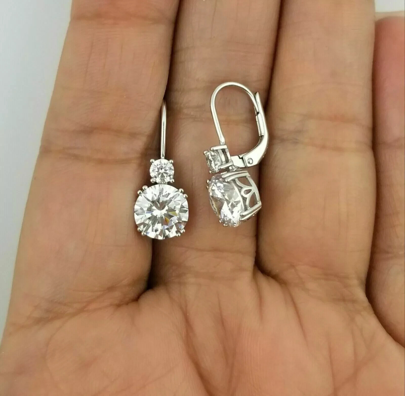 Art Deco Style Round Cut Lab Created Diamond 14K White Gold FN Drop Earrings