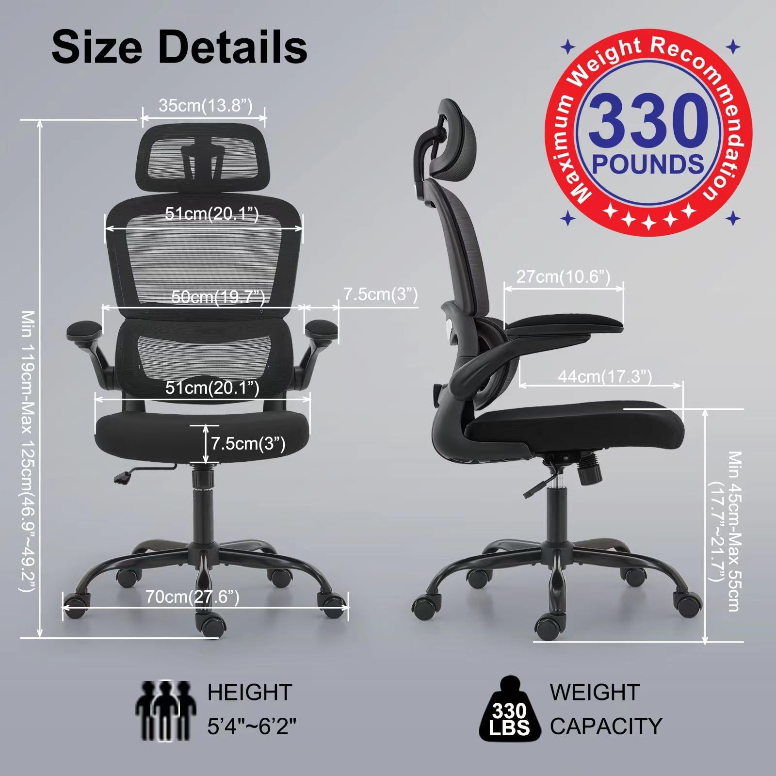 Office Chair Ergonomic Desk Chair, 330 LBS Home Mesh Office Desk Chairs with ...