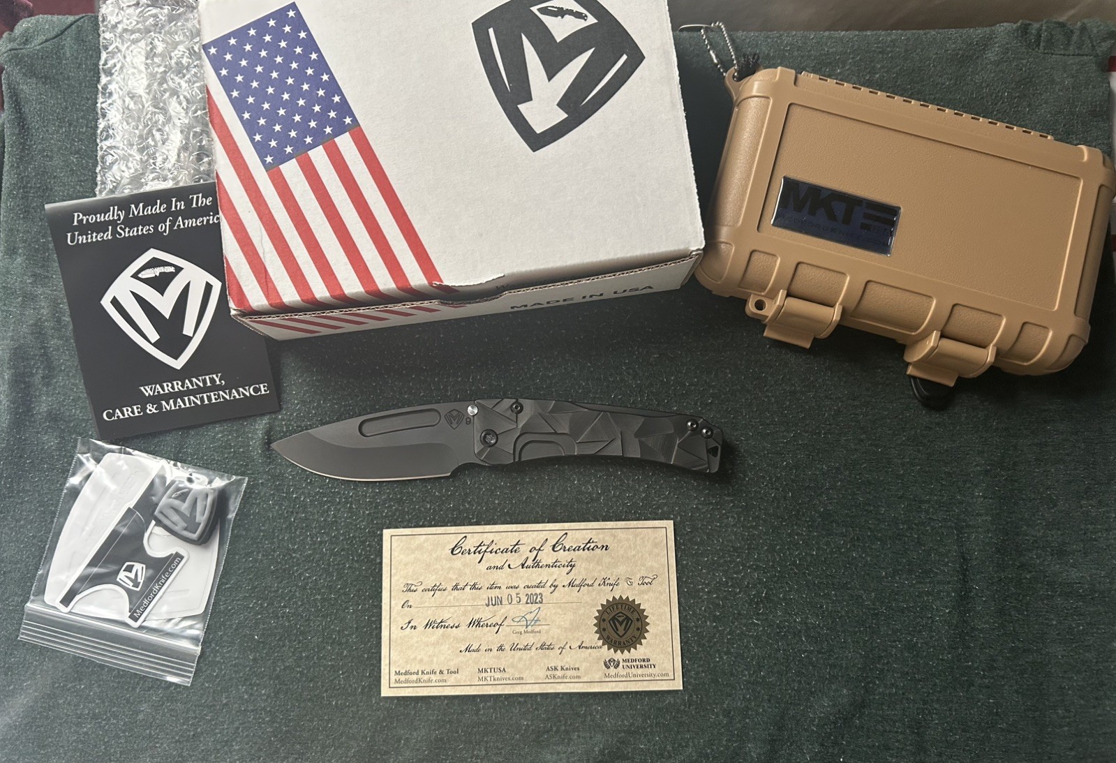 Medford Slim Midi Marauder Knife with pvd S90V and pvd Ti stained glass Handles.