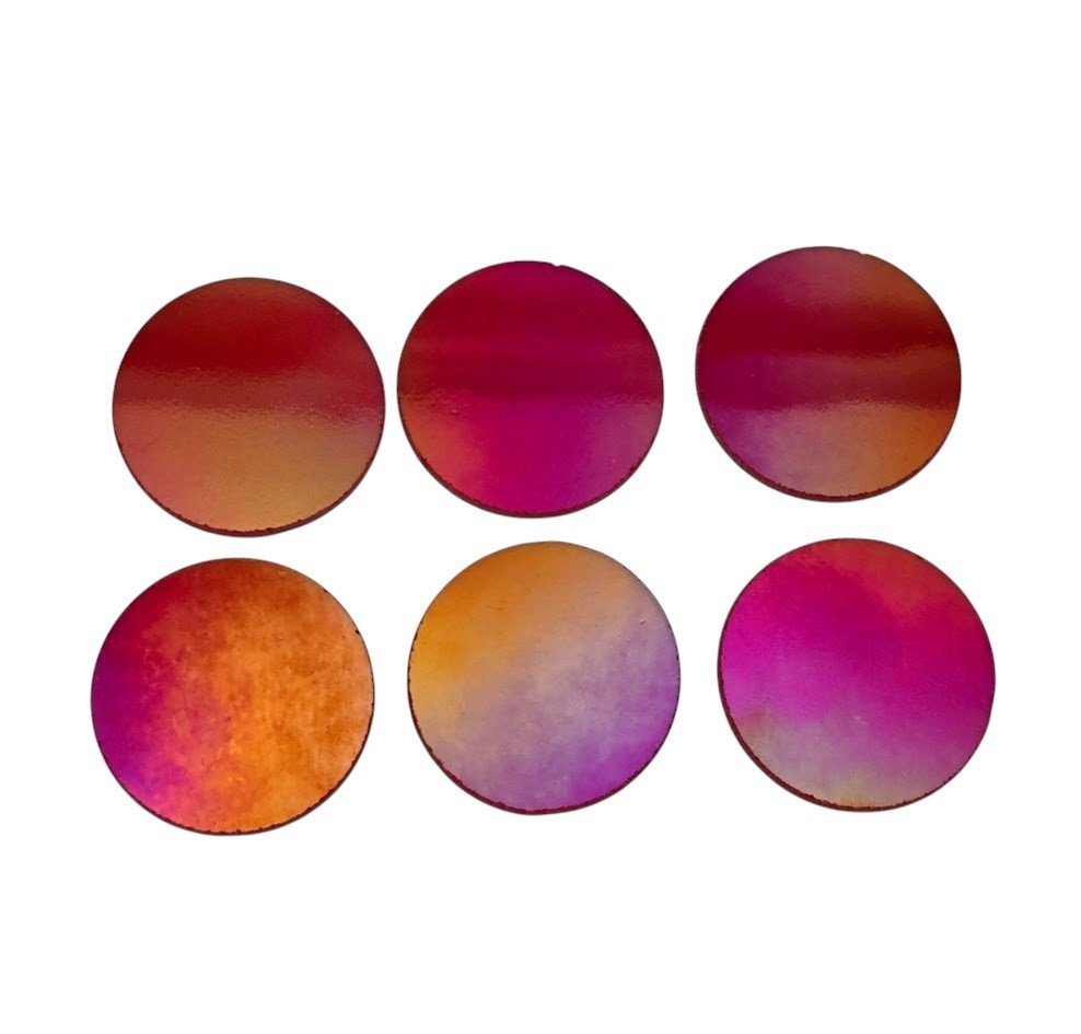 ONE Iridized Red Transparent 2" Precut 96 COE Glass Circle Fusible Mosaics