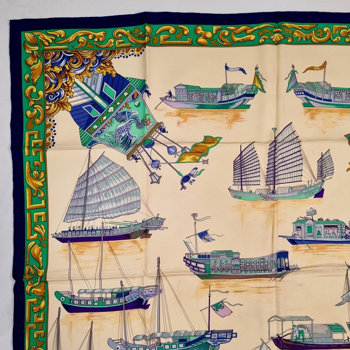 RARE VINTAGE HERMES Silk Scarf "Junques et Sampans" Carre 90