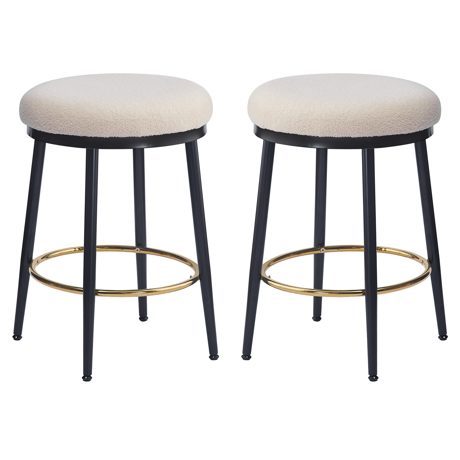 2 Set 24.75" Counter Stools Fabric Upholstered Kitchen Bar Stools W/ Metal Legs