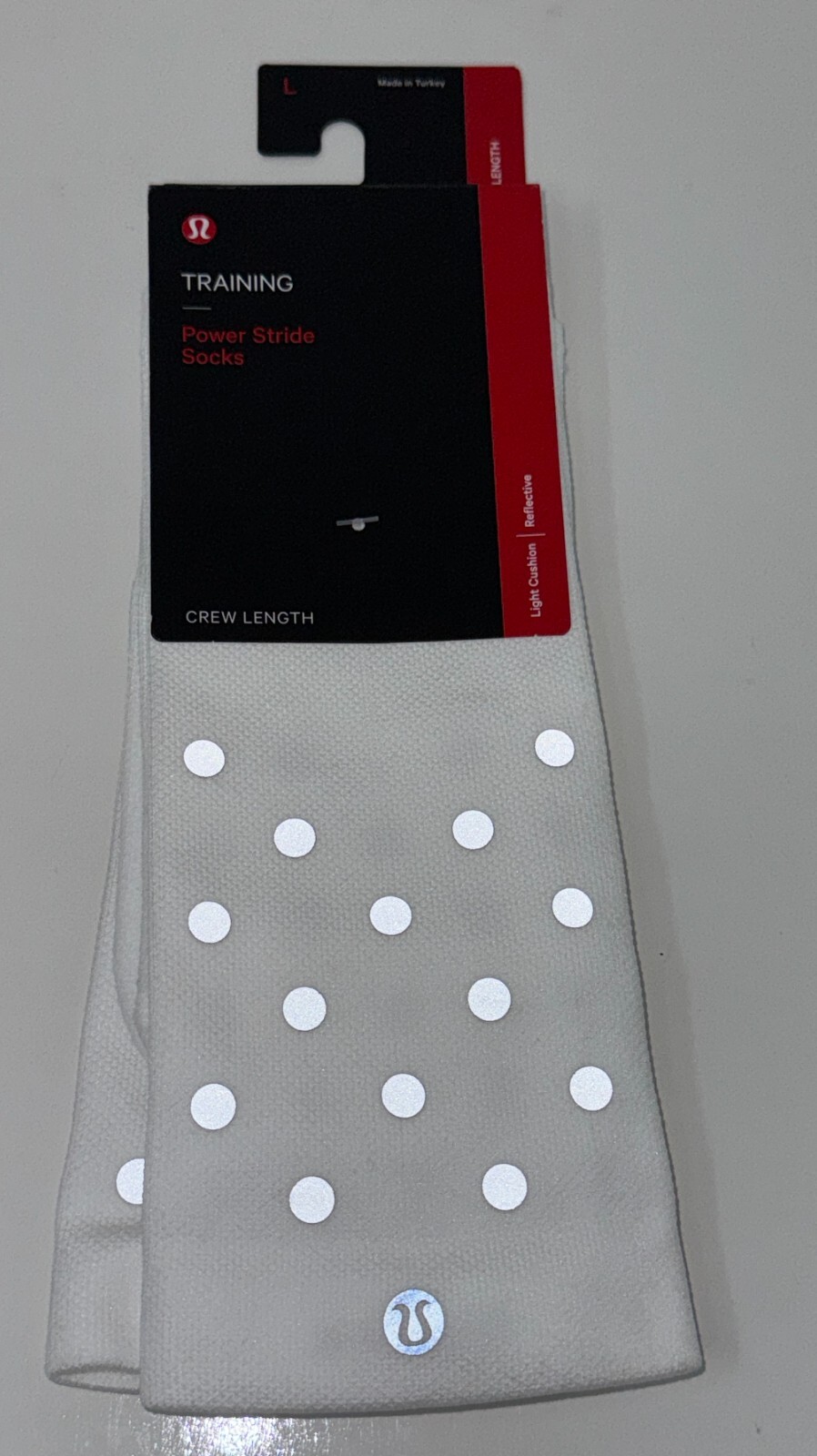 Lululemon Power Stride Crew Socks Dot Reflective Size L Men's 9.5-12 White