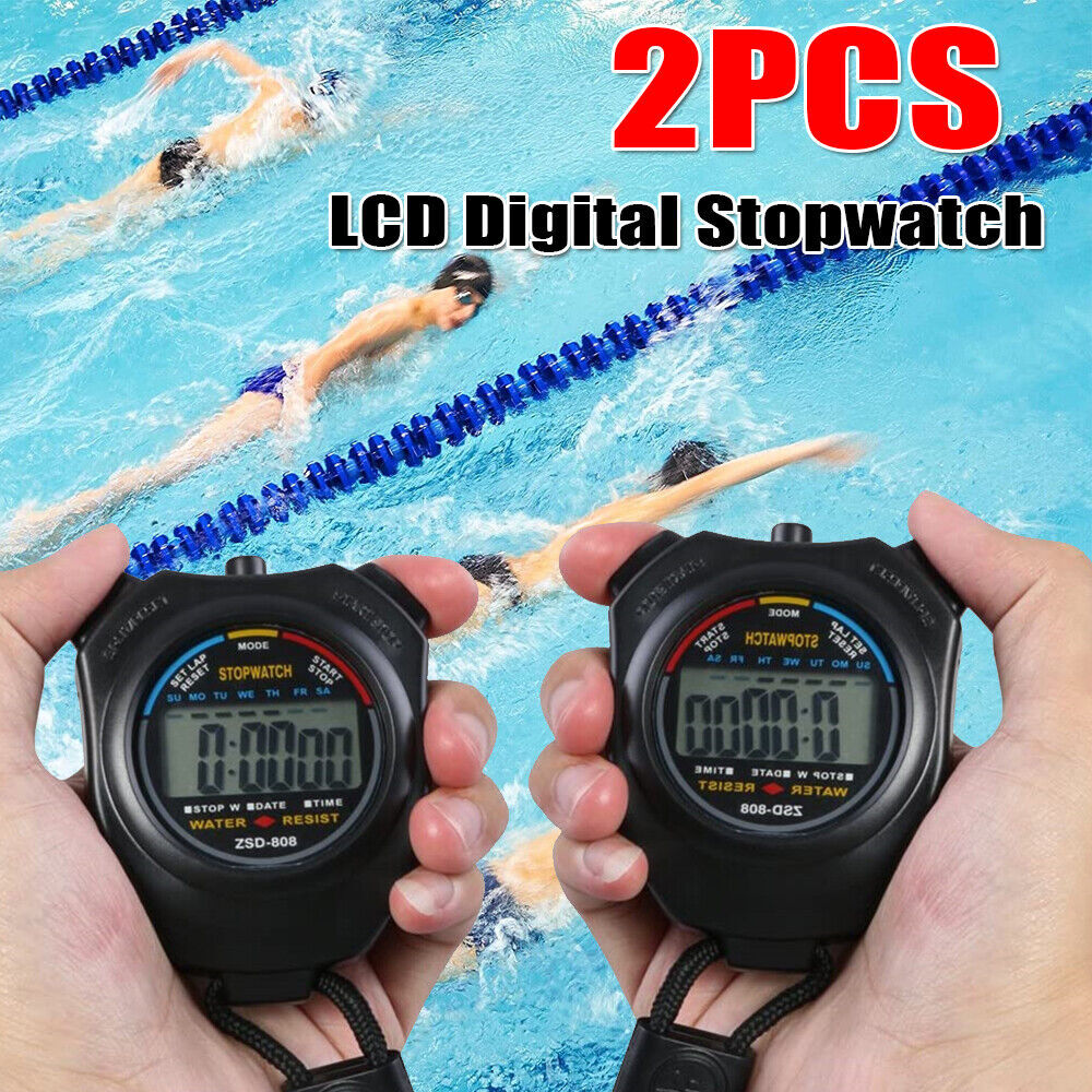 2Pcs Waterproof Digital Sport Stopwatch Timer Large LCD for Gym Running Sports