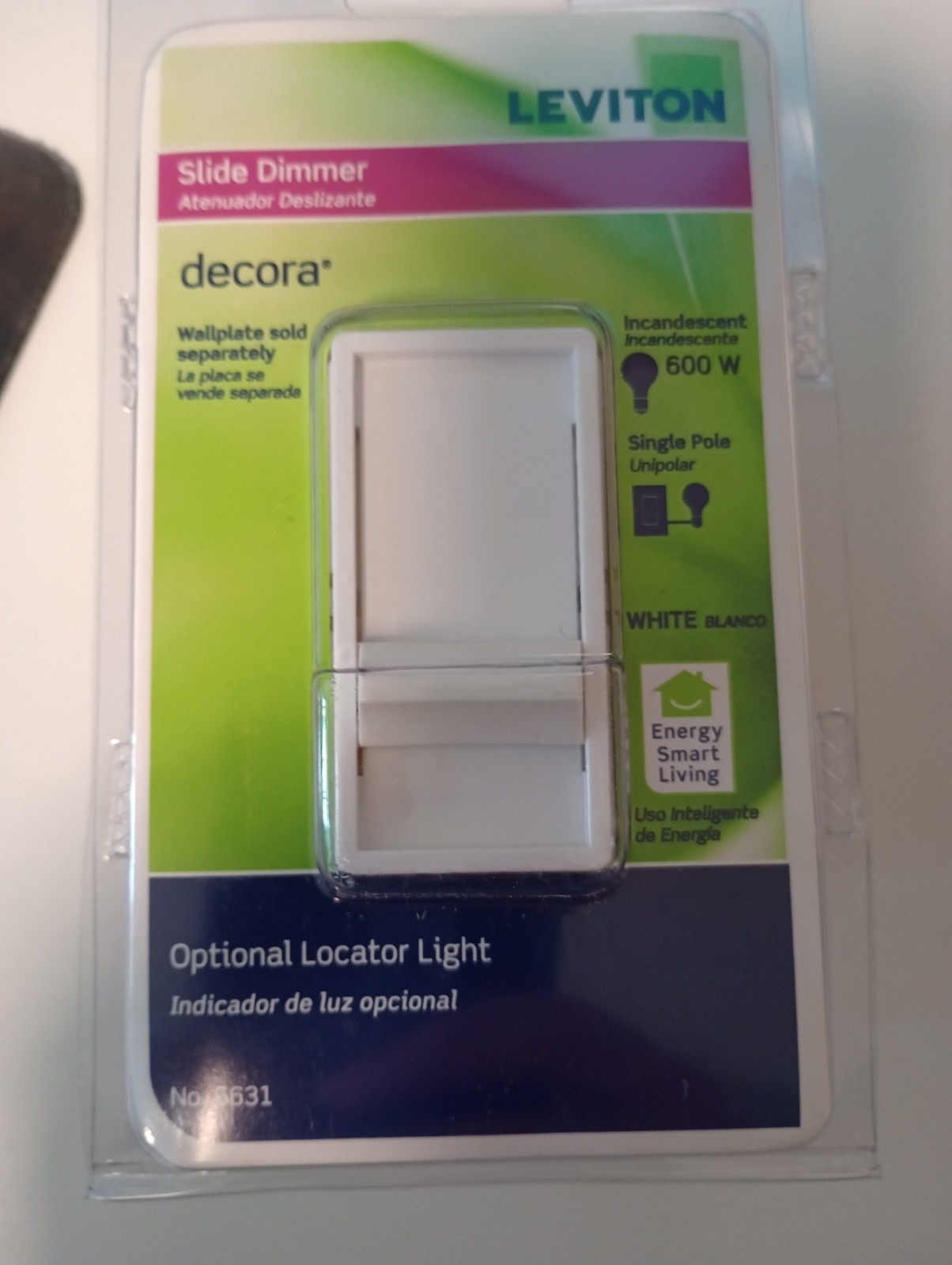 Leviton Sure Slide Slide Dimmer 600W Incandescent Single-Pole, White C22-6631-LW