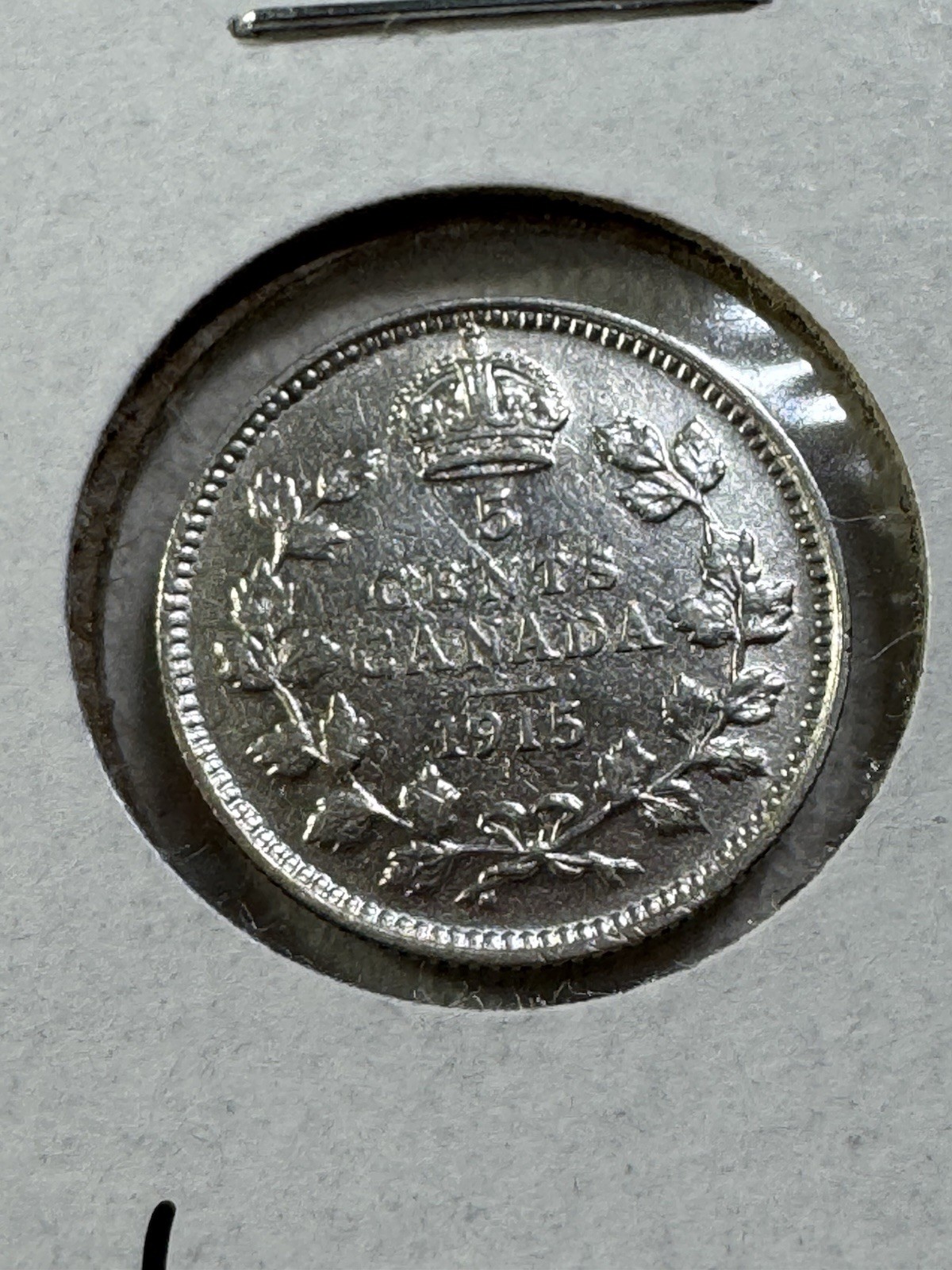 1915 Canada 5 Cents Silver Coin Cleaned