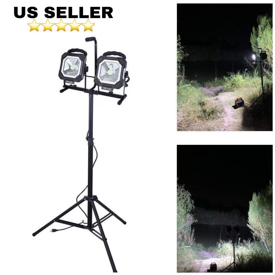 BRAUN 4500 Lumen LED Tripod Work Light Dual Head Adjustable Stand Outdoor