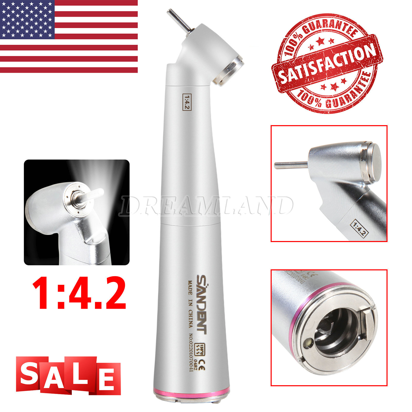 Dental 1:4.2 45° Contra Angle Surgical LED Fiber Optic Handpiece fit NSK Z45L CE