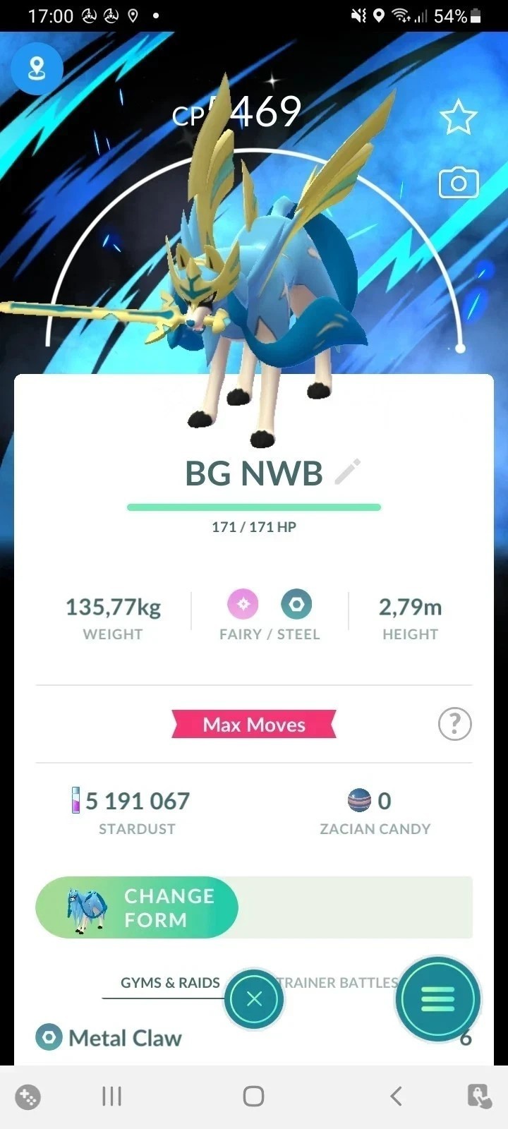 Shiny Zacian Level 50 Crowned 3 Moves Transformed BG