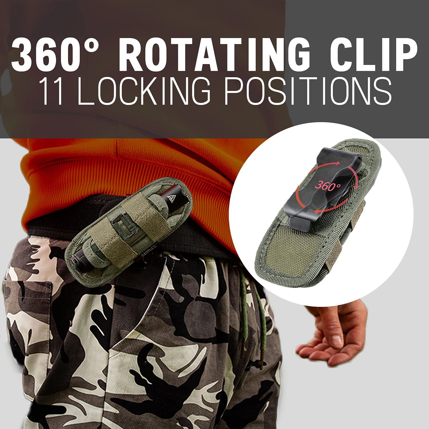 TH1 Tactical Flashlight Holster Duty Belt Pouch Open-end Stretchable Rotatabl...