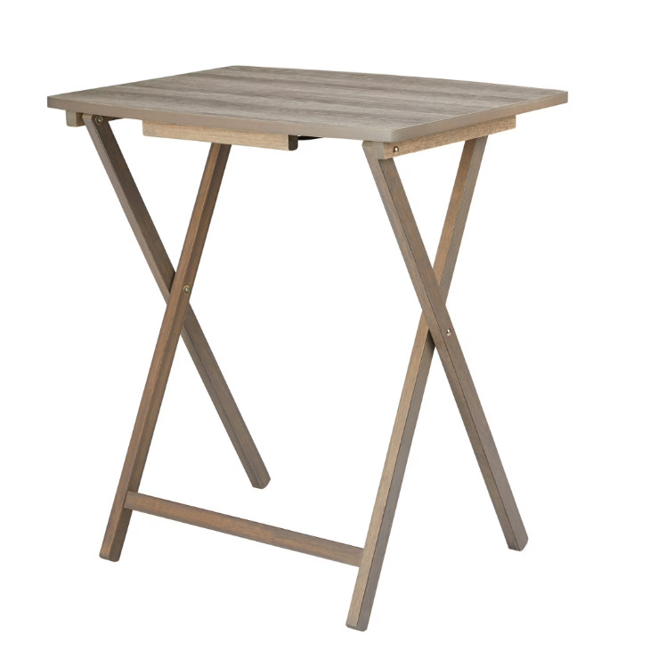 XL Oversized Rubberwood Folding TV Tray Table Rustic Gray Heavy Duty