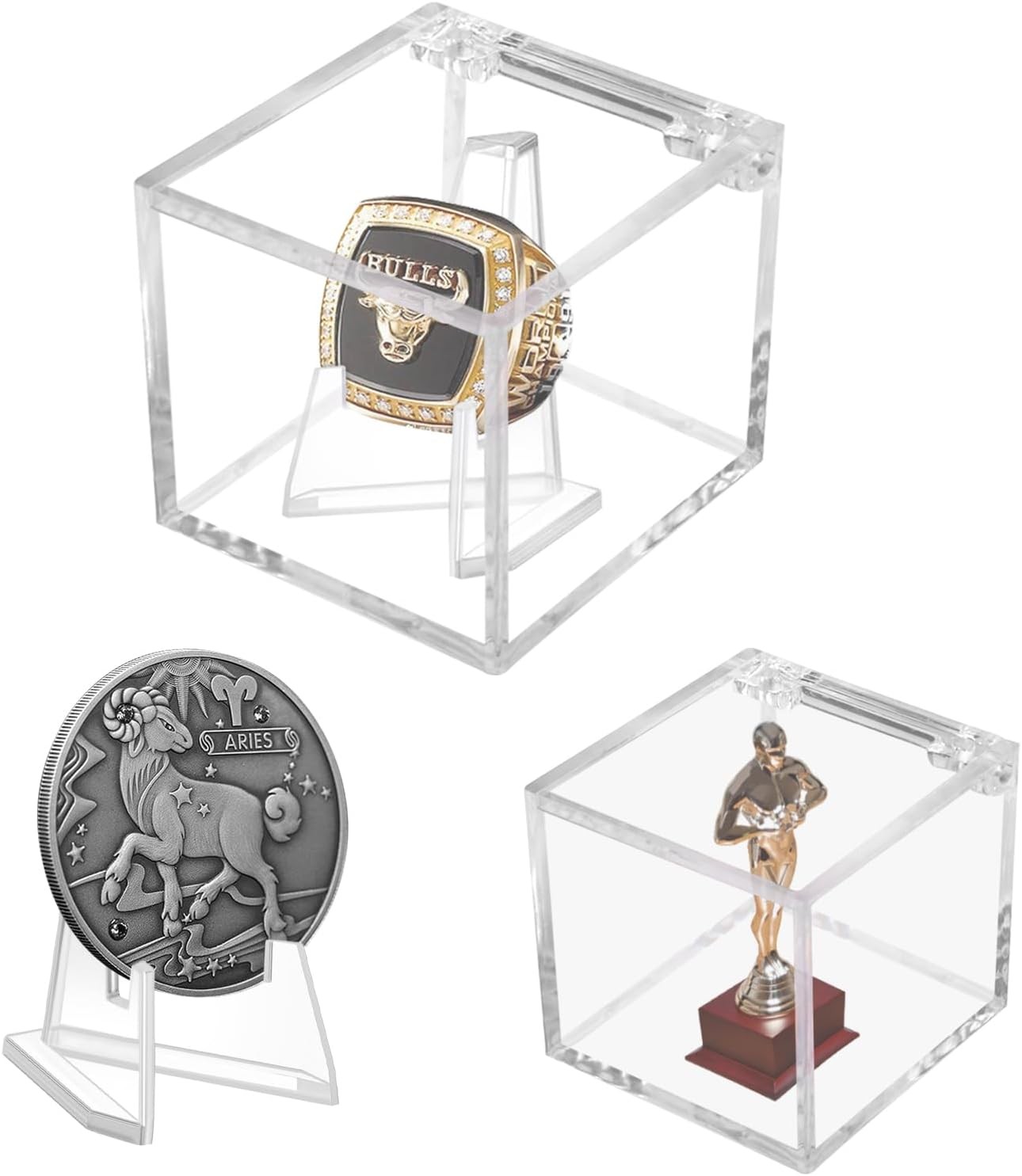 Championship Ring Display Case, Clear Acrylic 2.36x2.36x2.36 Inch,