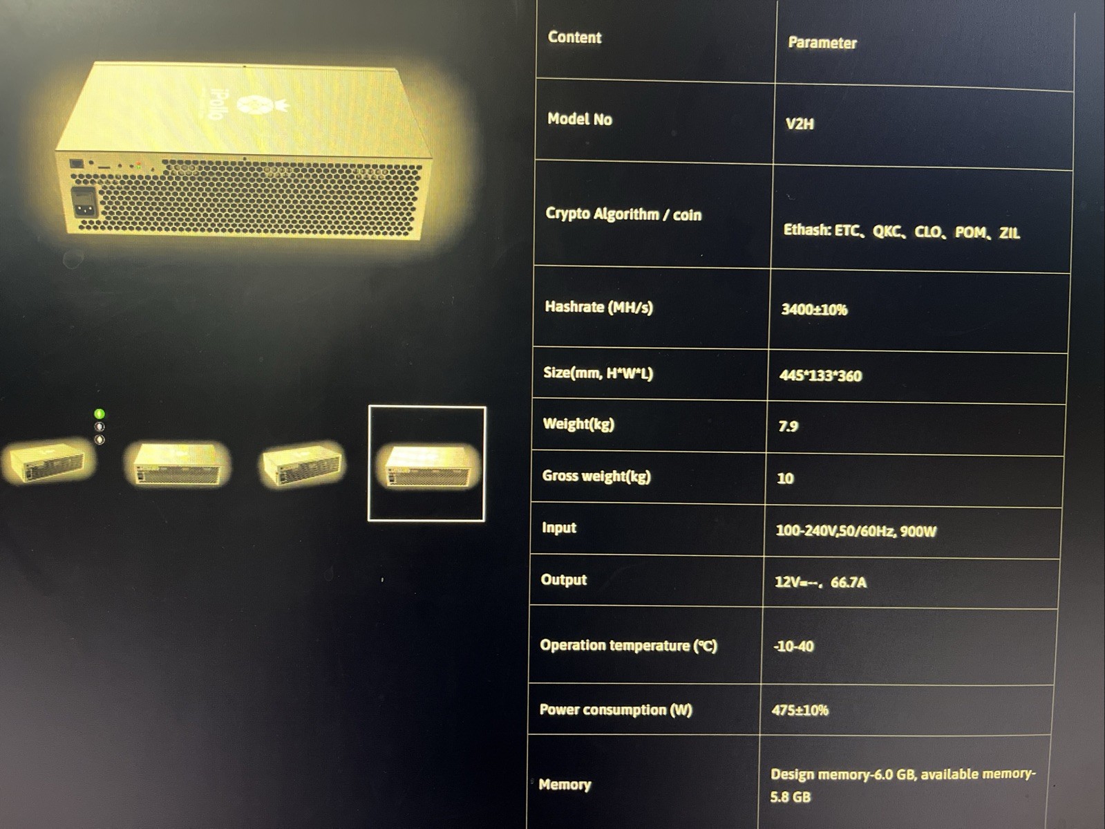 New iPollo V2H 3800M 475W Hydro Miner ETC ETHF OCTA ZIL Octa ASIC Home Miner