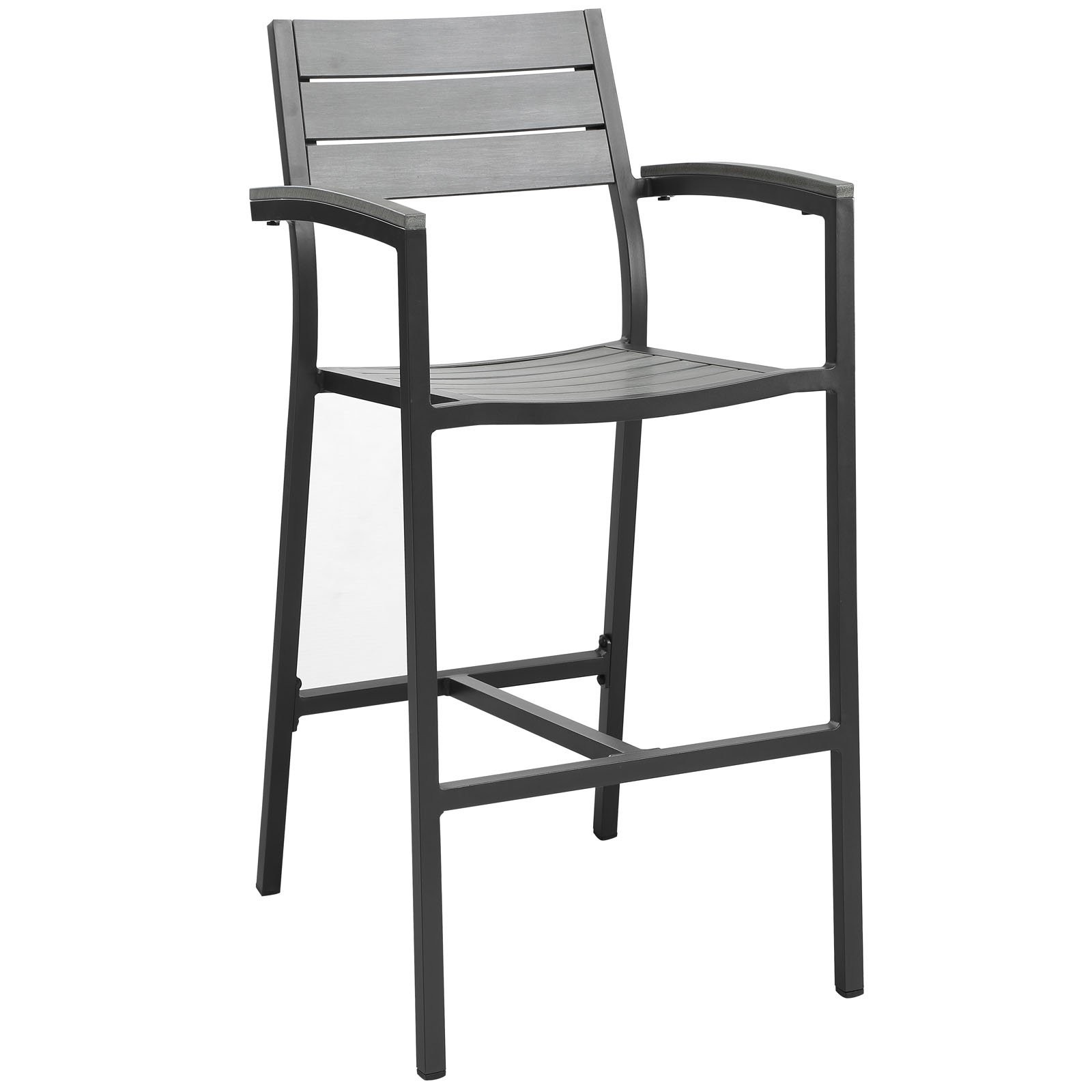 Modway Maine 28.5 - 29" Modern Aluminum Patio Bar Stool in Brown/Gray