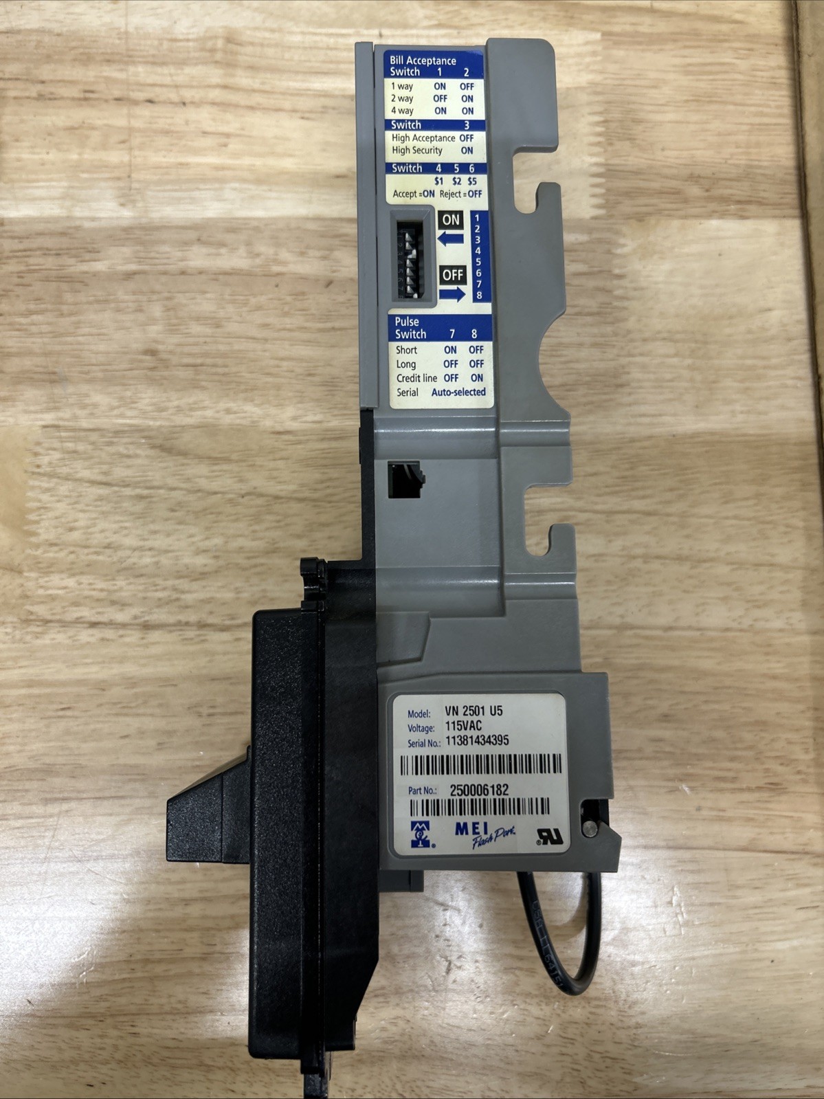 Mars MEI VN 2501 U5 bill acceptor for $1.00 to $5.00 bill acceptance Flashport