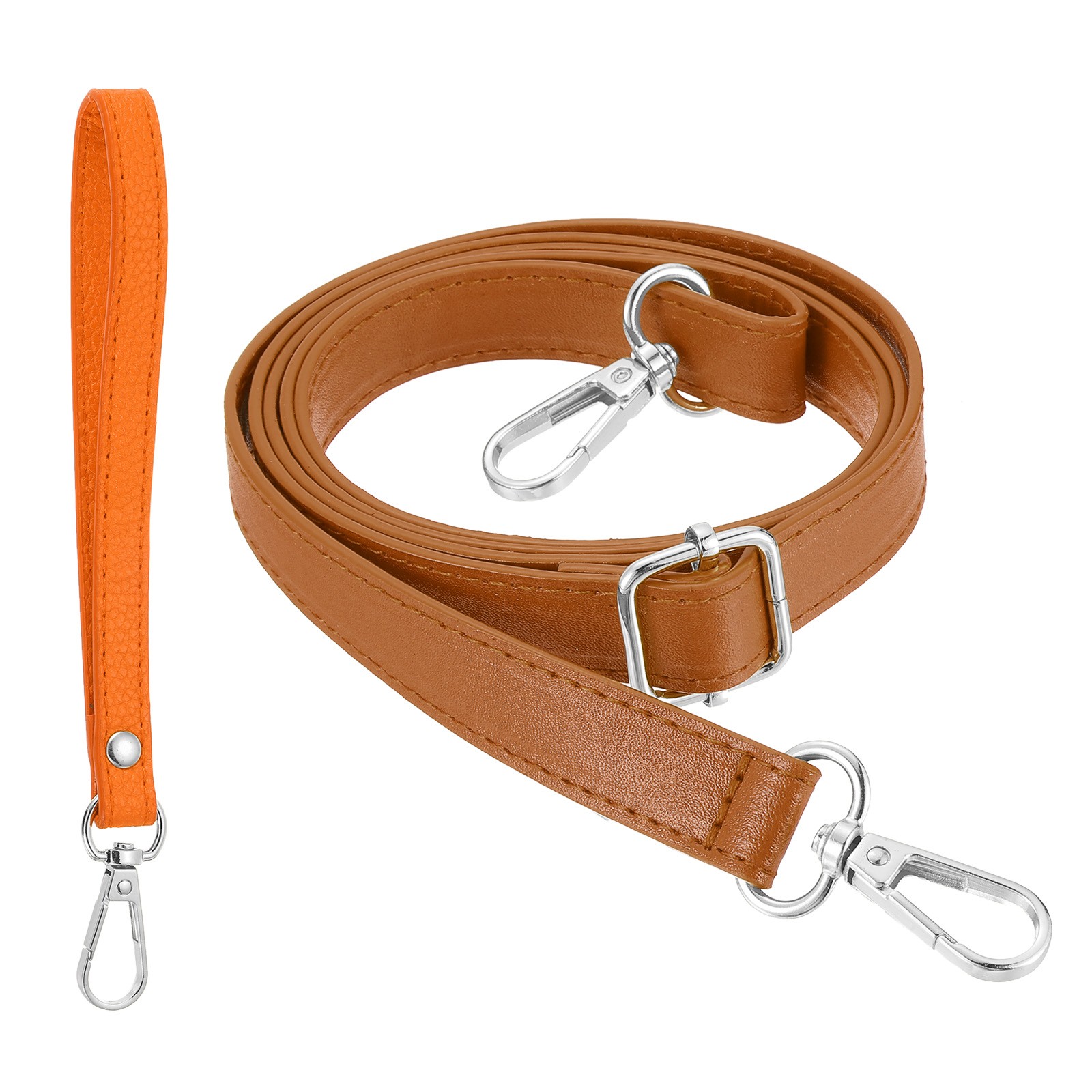 28-52 Inch Adjustable PU Leather Purse Strap with Wristlet, Brown/Silver