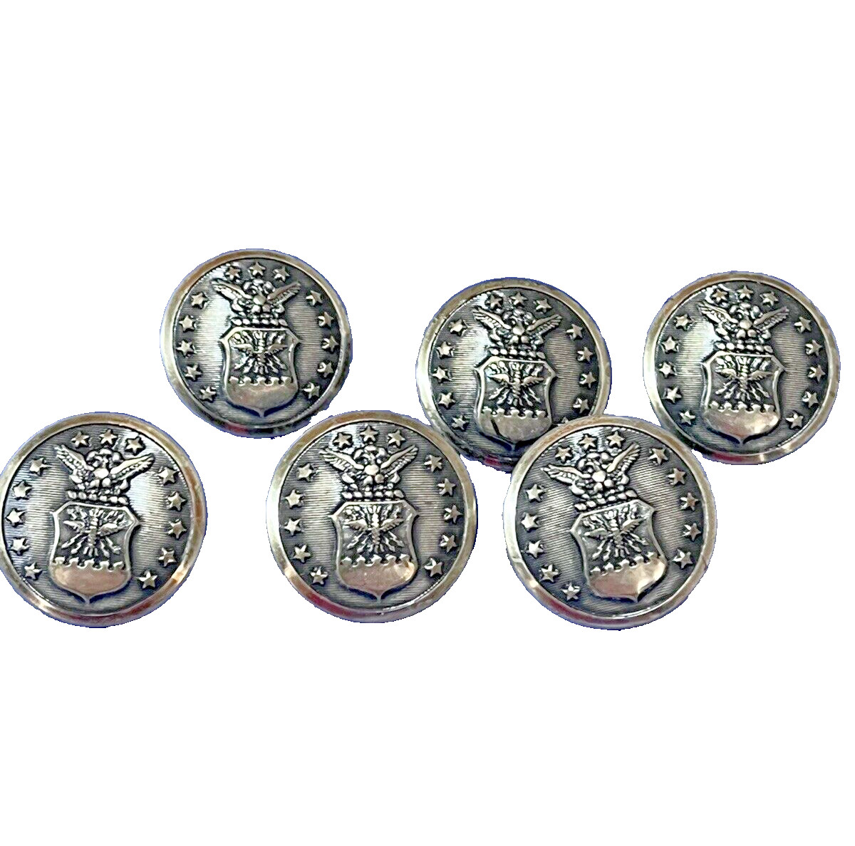 Waterbury CO's CONN W 21 Military Eagle 13 Stars Silvertone Buttons Lot of 6