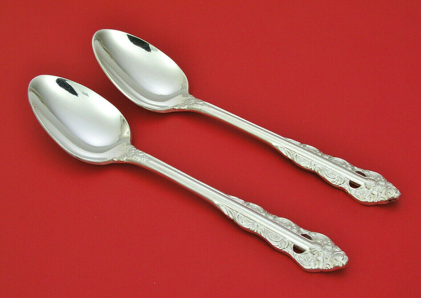 (2) EKCO ETERNA LILLIANNE SILVERPLATE  7 1/4" PLACE / OVAL SOUP SPOONS - KOREA