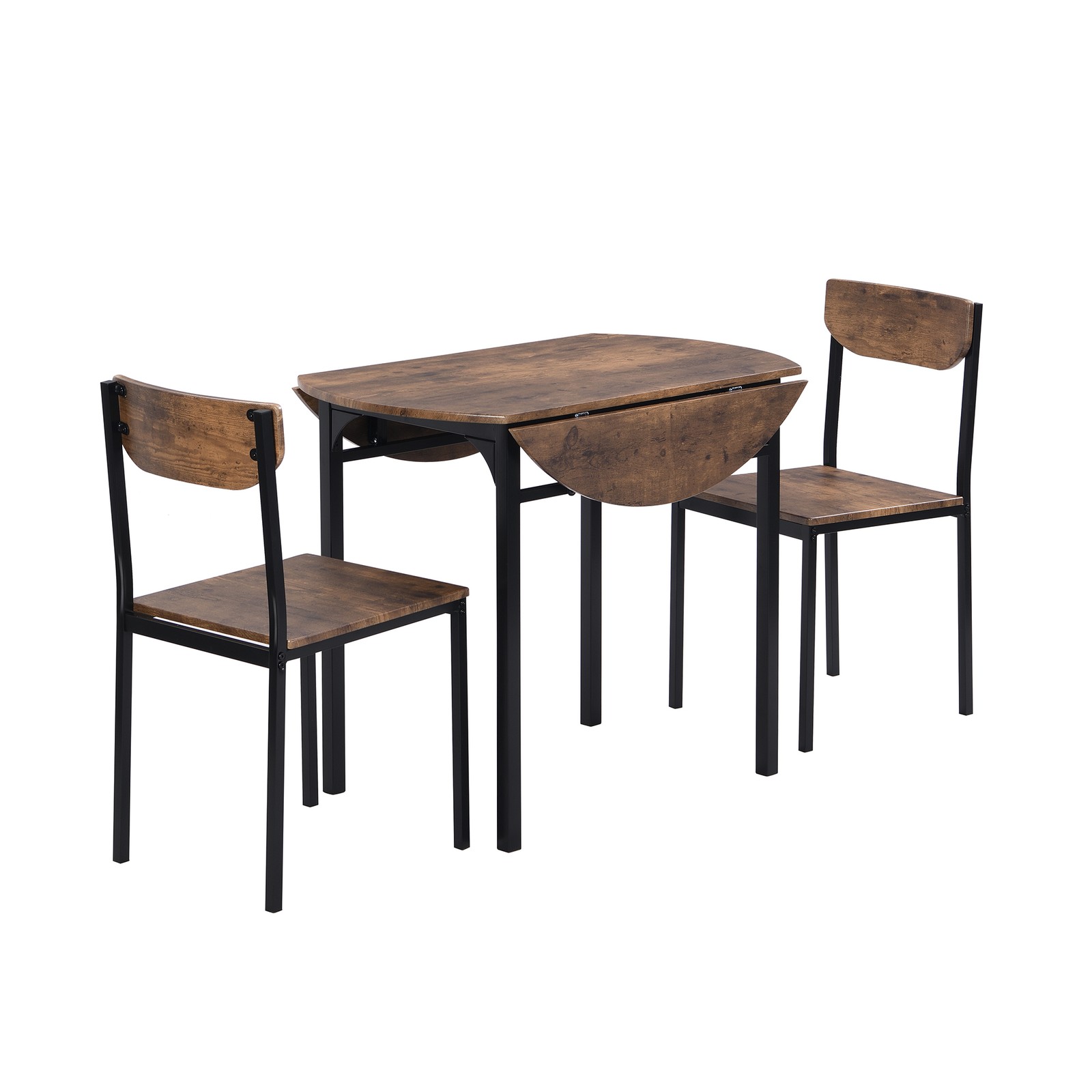 Modern 3-Piece Round Dining Table Set with Drop Leaf and 2 Chairs for Small