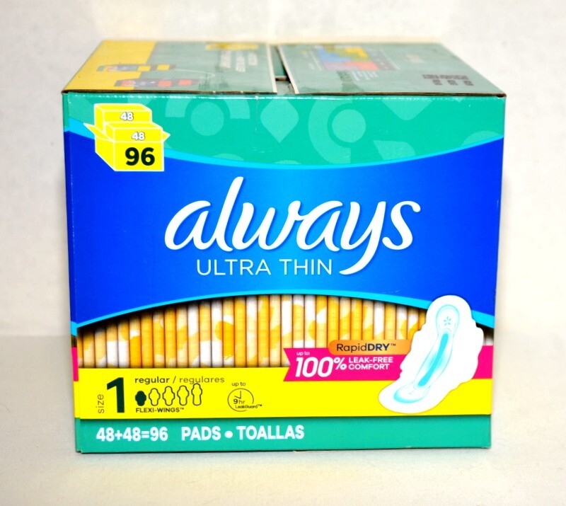 Always Ultra-Thin Pads Size 1 Regular Absorbency Unscented with Wings 96 Count