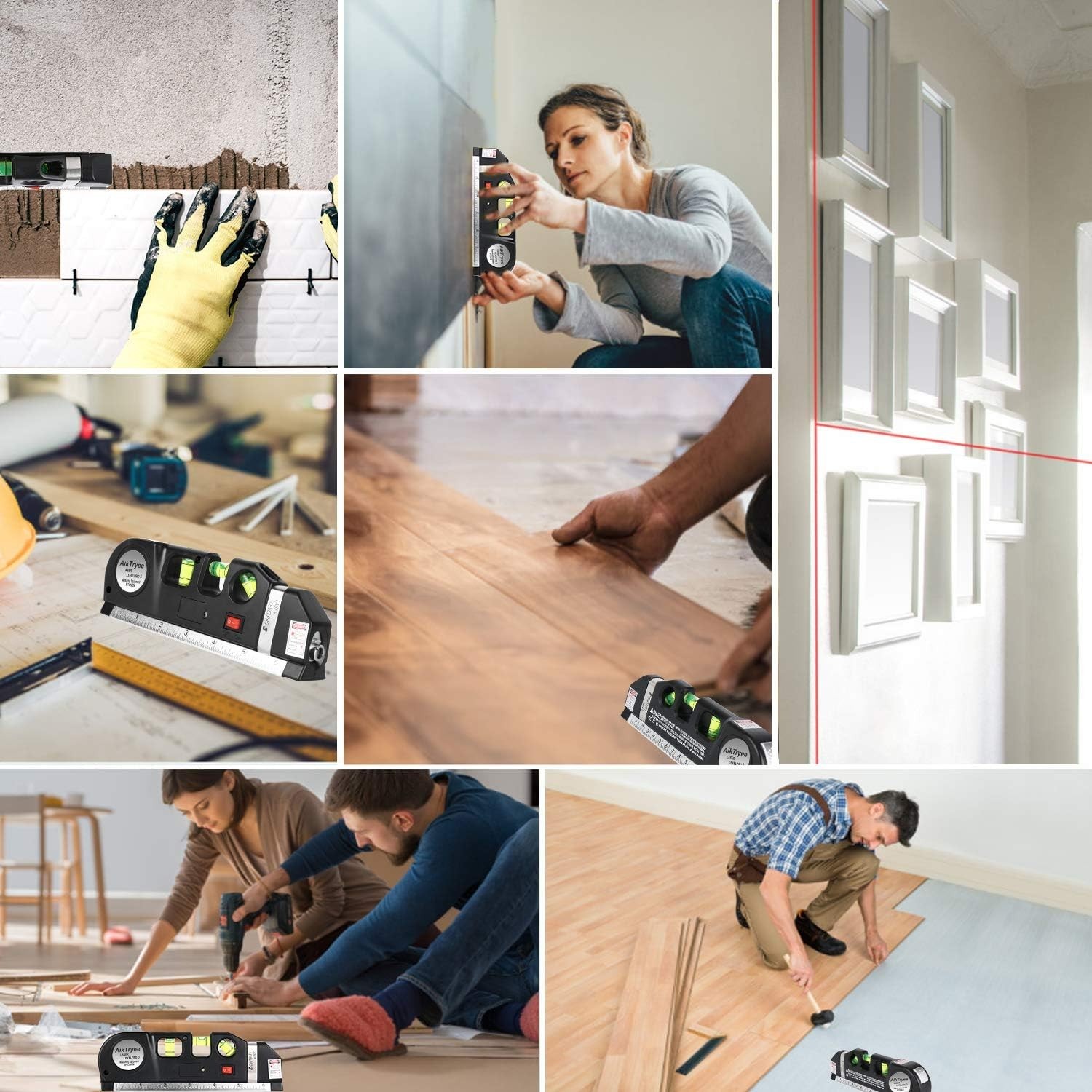 Compact 8ft Laser Level Tool for Picture Hanging and Cabinet Installation