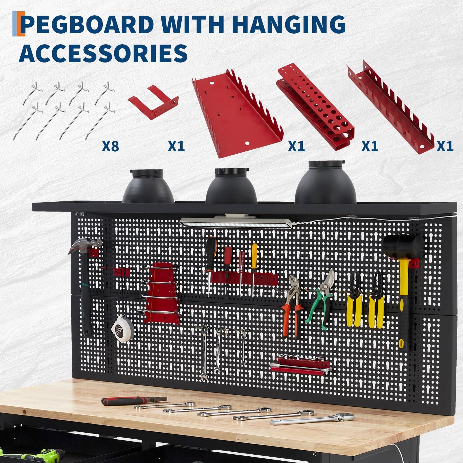 🔝60" Adjustable Heavy Duty Workbench 2000 LBS Work Table with 2 Drawers LED Lig
