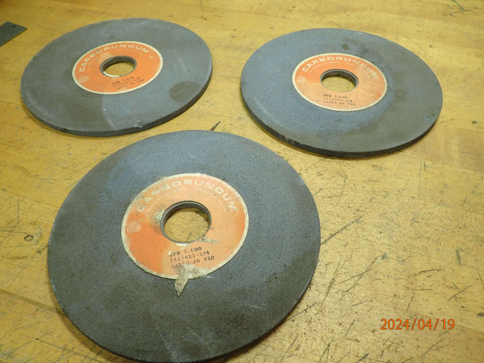 3 NEW OLD STOCK CARBORUNDUM 7"X 1/4" X 1-1/4 SURFACE GRINDING WHEELS
