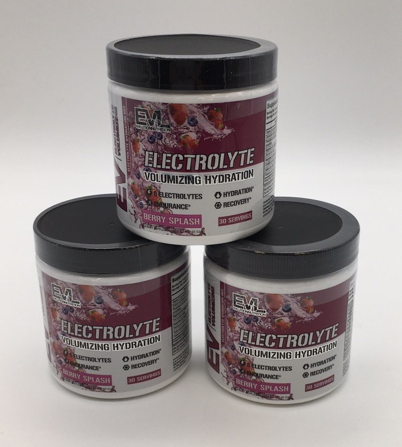3X EVOLUTION NUTRITION ELECTROLYTE 30 SERVINGS BERRY SPLASH FLAVOR EXP 02/27