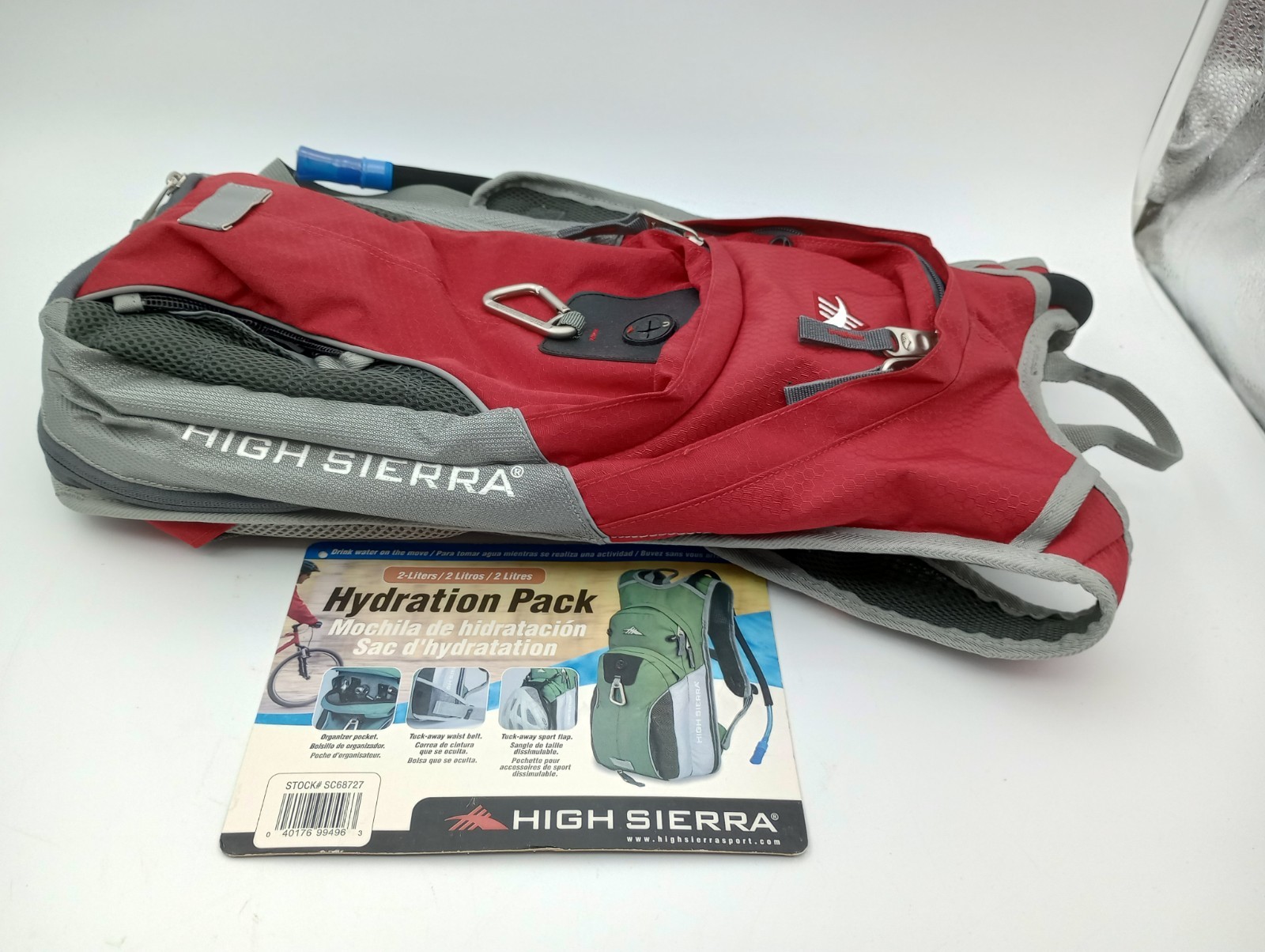 High Sierra Hydration Pack 2L Red w/ Padded Straps for Camping & Hiking NEW