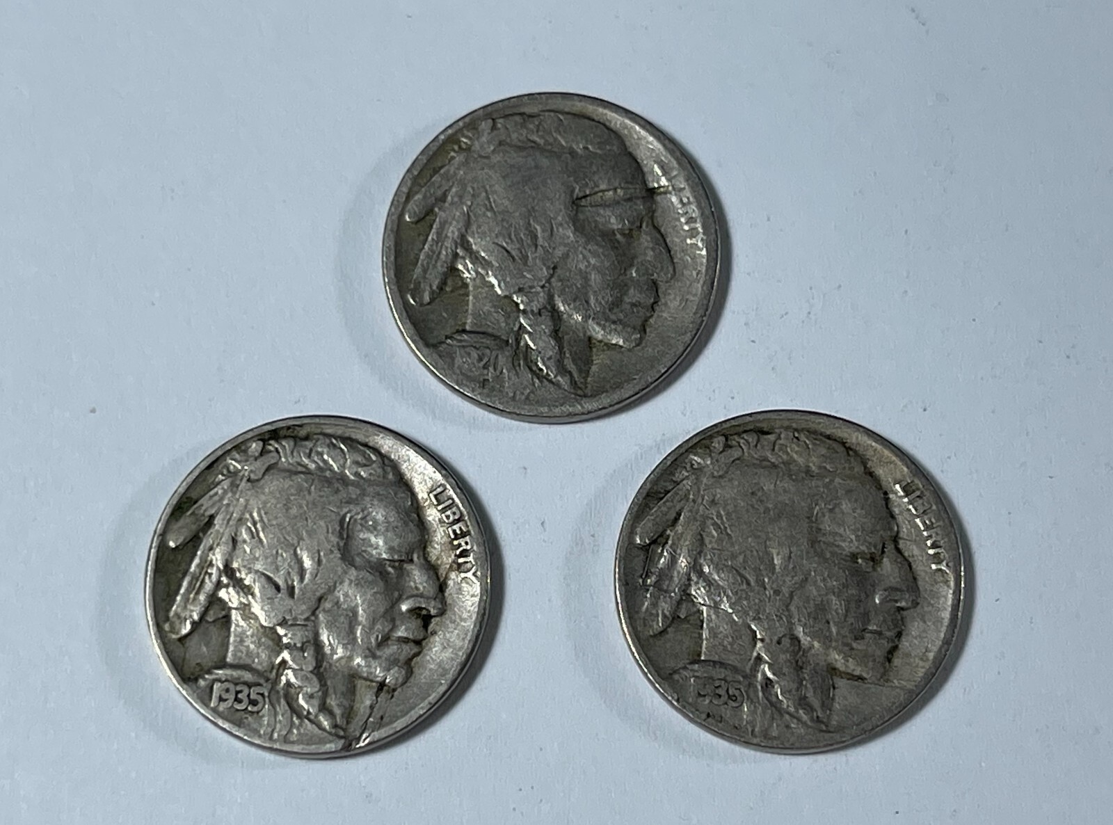 Errors 1935 (2) & 1920-S Buffalo 5C Fine (#20716) Obv Die issues 3 pcs