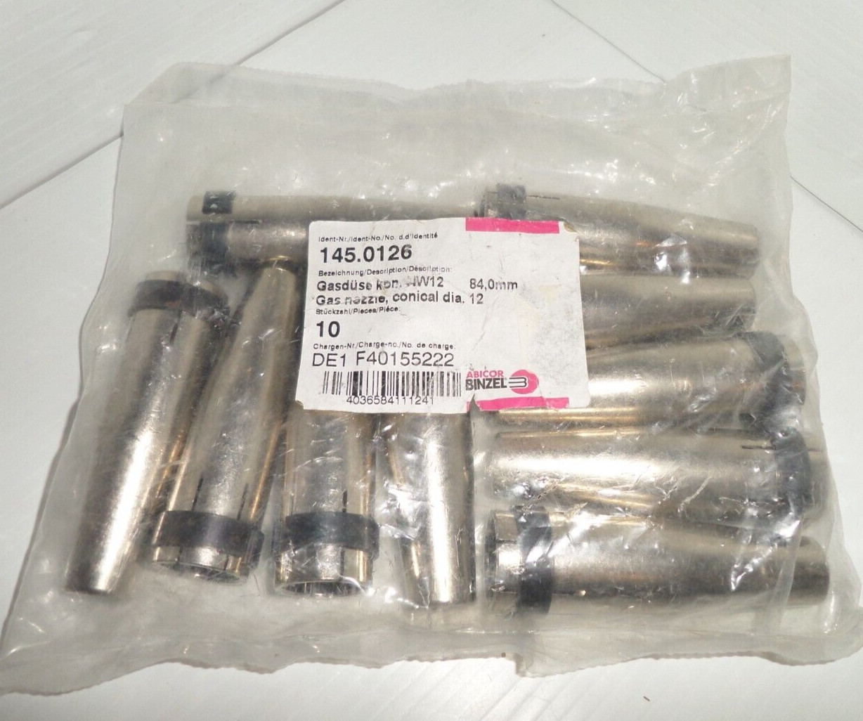 ⭐NEW BAG OF 10⭐ BINZEL 145.0126 Mig Welding Torch Tapered Nozzle ABICOR