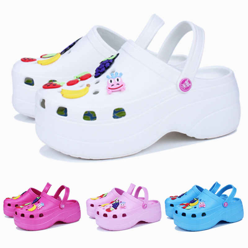 Women's Casual Clogs Slip On Platform Shoes Waterproof Beach White Sandals Size