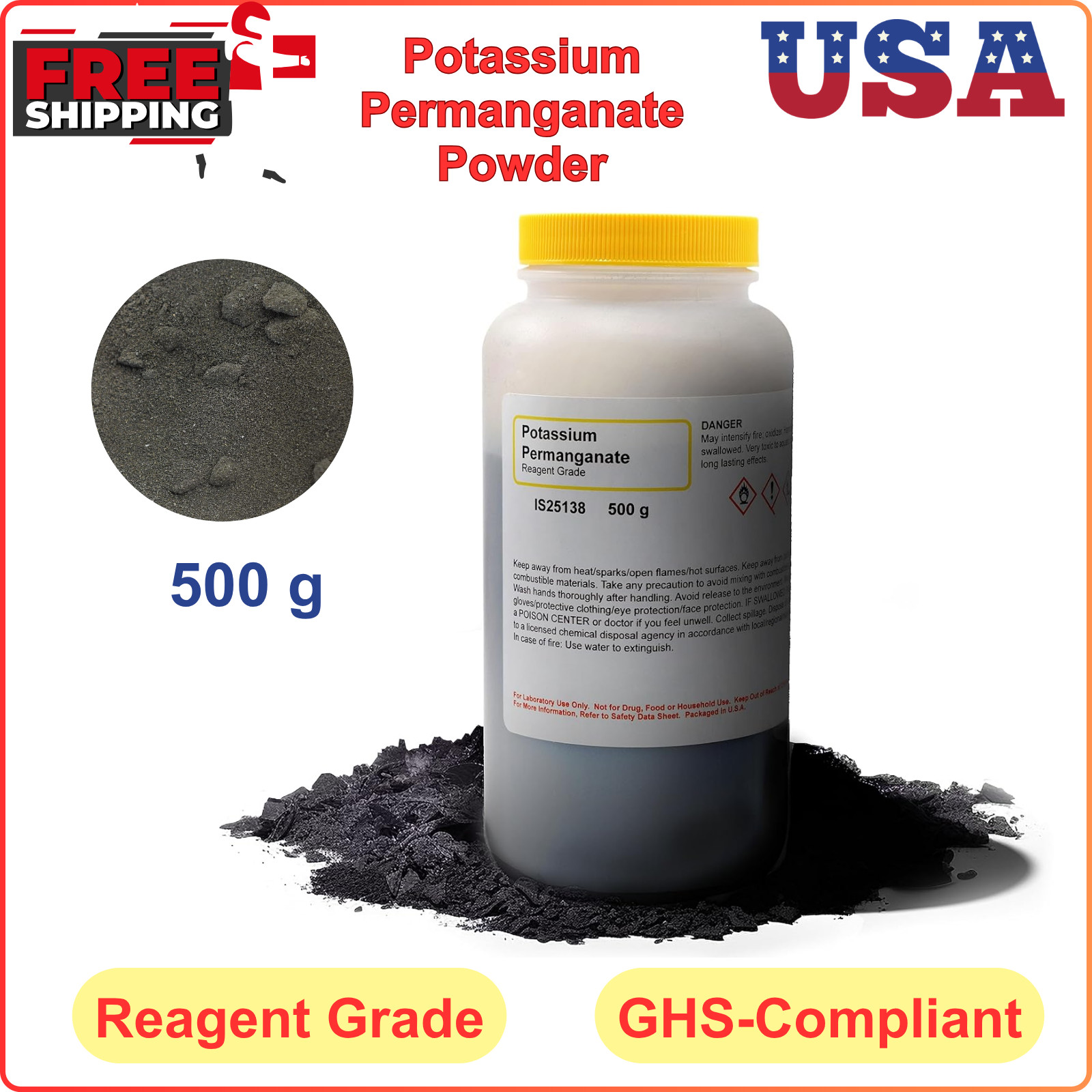 Potassium Permanganate Powder, 500g - Reagent-Grade The Curated Chemical Collect