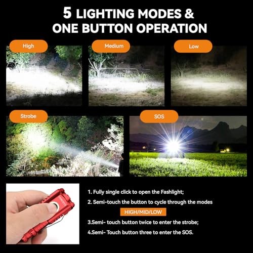 2550 Lumens Mini Flashlight XC01 with Magnetic Base - 5 Modes - Super Bright