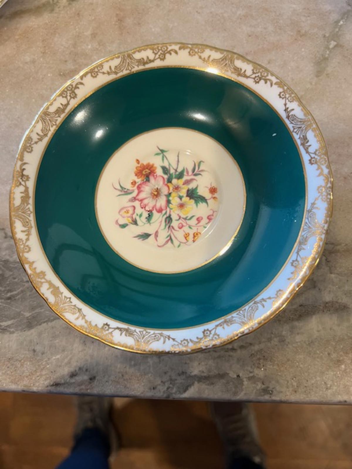 Vintage H&M Sutherland English Bone China Green Floral Bouquet Gold - 5.5"
