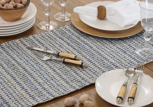 Kema Collection Woven Line Table Runner, 16" x 72" Blue