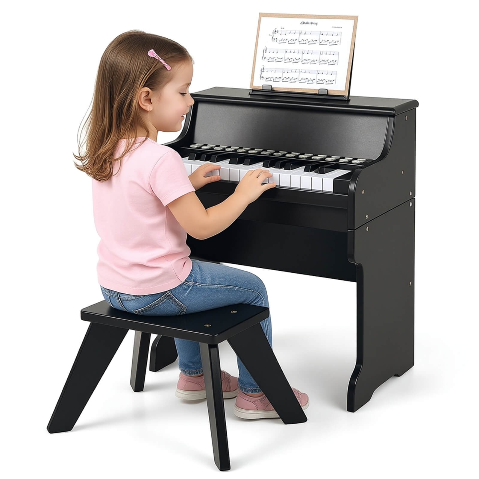 25 Keys Digital Piano w/Music Stand Stool Lighted Keys Teaching Mode for 3+ Kids