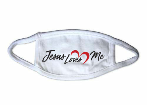 White Reusable Kids Face Mask - Jesus Loves Me Imprint
